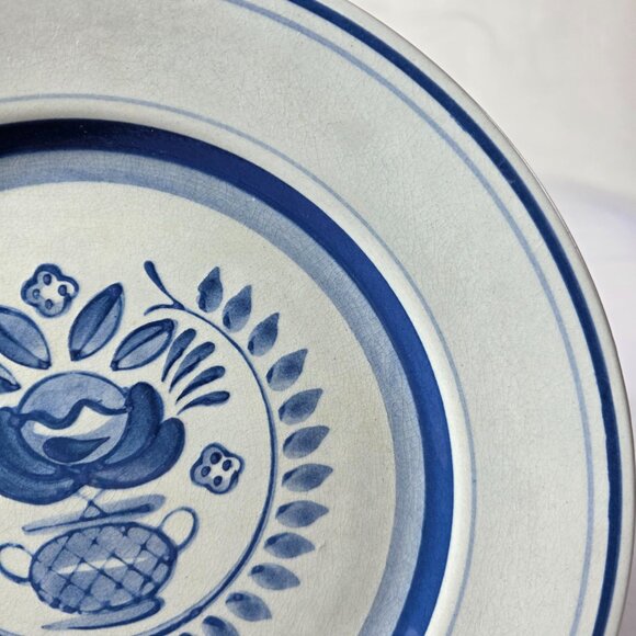Arabia of Finland Blue Rose Dinner Plate Gray/Blue with Blue Flowers & Bands - Picture 5 of 12